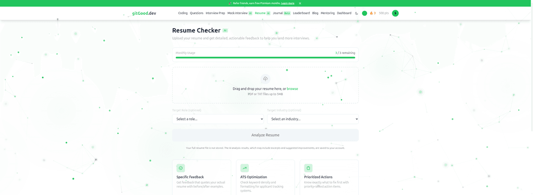 AI-powered resume checker with actionable feedback