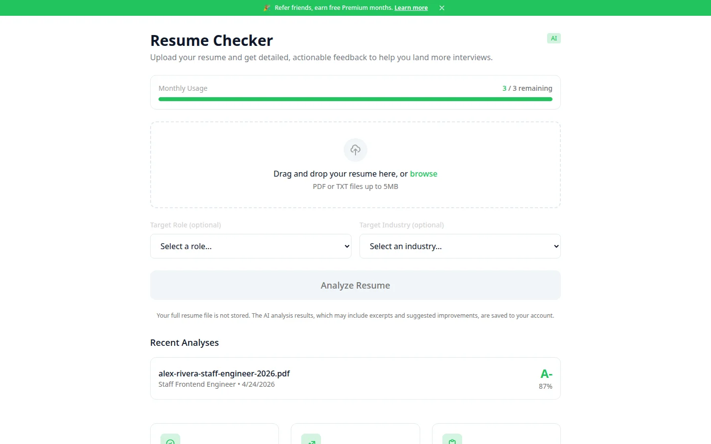 AI-powered resume checker with actionable feedback